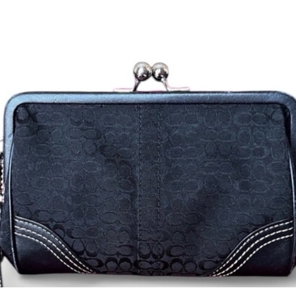Coach Handbags - Coach Black Wristlet Clutch kiss lock black canvas